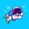 Cute Astronaut Snorkeling Cartoon Vector Icon Illustration.Technology Sport Icon Concept Isolated Premium Vector