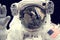 Cute astronaut is waving by hand into camera in the outer space. Elements furnished by NASA