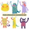 Cute attractive monsters set for print design. Symbol collection. Cute monster collection. Happy kids cartoon collection
