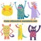 Cute attractive monsters set for print design. Symbol collection. Cute monster collection. Happy kids cartoon collection. People