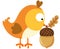 Cute autumn bird with brown acorn