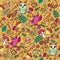 Cute autumn forest seamless pattern with owls.