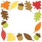 Cute autumn frame with leaves as retro fabric applique