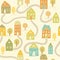 Cute autumn houses seamless pattern