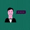 Cute avatar of smiling man in bow tie and tuxedo, bubble. Stylish guy talking.