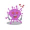 Cute avian coronavirus cartoon character has a falling in love face