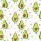 Cute avocado seamless patetrn. Cartoon funny background or print. Kawaii design. Vector Fruit illustration.