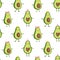 Cute avocado seamless patetrn. Cartoon funny background or print. Kawaii design. Vector Fruit illustration.