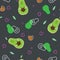 Cute avocadoes character seamless pattern