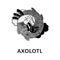 Cute axolotl Ambystoma mexicanum , vector icon in monochrome. Yin and Yang. White and black axolotl. Fantasy patterns on