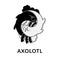 Cute axolotl, Ambystoma mexicanum, vector icon in monochrome. Yin and Yang. White and black axolotl. Logo in a