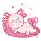 Cute axolotl cartoon sleep posture in pastel color, baby amphibian drawing