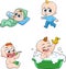 Cute Babies Cartoon Character. Vector Hand Drawn Collection Set