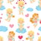 Cute Baby Angel on Cloud Seamless Pattern, Adorable Cupid Cherub Character Textile, Wallpaper, Wrapping Paper