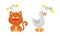 Cute baby animals making sounds set. Cat and goose saying meow and honk vector illustration