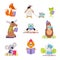 Cute baby animals reading books set. Smart penguin, chipmunk, koala, gopher, frog, bear cartoon vector illustration