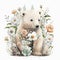 Cute Baby Baby Polar Bear Floral, Spring Flowers, illustration ,clipart, isolated on white background