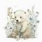 Cute Baby Baby Polar Bear Floral, Spring Flowers, illustration ,clipart, isolated on white background