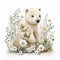 Cute Baby Baby Polar Bear Floral, Spring Flowers, illustration ,clipart, isolated on white background