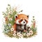 Cute Baby Baby Red Panda Floral, Spring Flowers, illustration ,clipart, isolated on white background