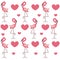 Cute baby background with pink flamingos and heart on a white ba