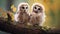 Cute Baby Barn Owls On Branch - Rtx Style Soft-focused Realism