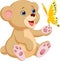 Cute baby bear cartoon playing with butterfly