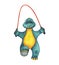 Cute Baby blue green and yellow watercolour sport Dinosaur jumping with red skipping rope. Sports equipment. Hand drawn