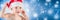 Cute baby boy with christmas cap in abstract snowy panoramic ba