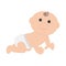 Cute baby boy girl crawling in diaper. Isolated. White background. Baby shower. Cartoon character. Flat design.