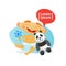 Cute Baby Boy Happy Embracing Panda Bear Toy Toddler Cartoon Infant In Diaper