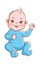 Cute baby boy. Infant smiling toddler in blue clothes sitting and waving his hand. Happy newborn child vector