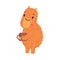 Cute baby capybara holding cup of tea. Funny animal of South America cartoon vector illustration