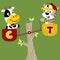 Cute baby cartoon animals play seesaw