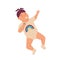 Cute baby. Cartoon girl lying on back. Child in casual romper. Isolated newborn daughter waving hands. Happy smiling