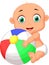 Cute baby cartoon holding colorful ball