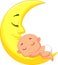 Cute baby cartoon sleeping on the moon