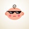 Cute baby cartoon vector flat icon, cool child with pixel glasses of life thug emoji.