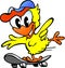 Cute baby chicken on skateboard