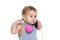 Cute baby child in headset over white