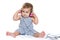 Cute baby child in headset over white
