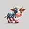 Cute Baby Cow in Red, White, and Blue, American Flag, Isolated on White Background - Generative AI