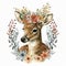 Cute Baby Deer in Bloom: Adorable Watercolor with Boho Florals, Isolated on White background - Generative AI