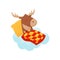 Cute baby deer sleeping on a cloud under blanket, lovely animal cartoon character, good night design element, sweet