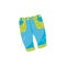 Cute baby denim pants with button and green pockets. Stylish blue jeans for toddler girl or boy. Kids fashion. Children