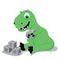 Cute baby dinosaur playing with stone cube toys