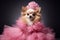 cute baby dog in barbie pink costume