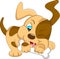 Cute baby dog cartoon with bone