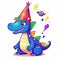 Cute baby dragon art with party caps. Cute dragon baby cartoon illustration on a white background. Colorful dragons wearing party