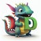 A cute baby dragon holding the letter D, generative ai illustration